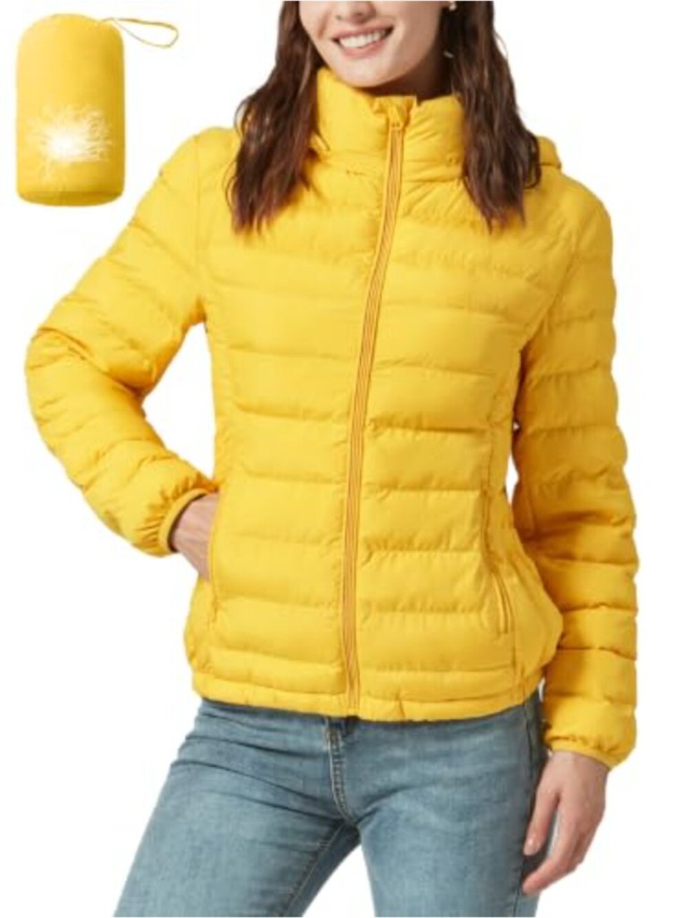 Lightweight Packable Down Jacket Quilted Puffer Coat with Hood Removable